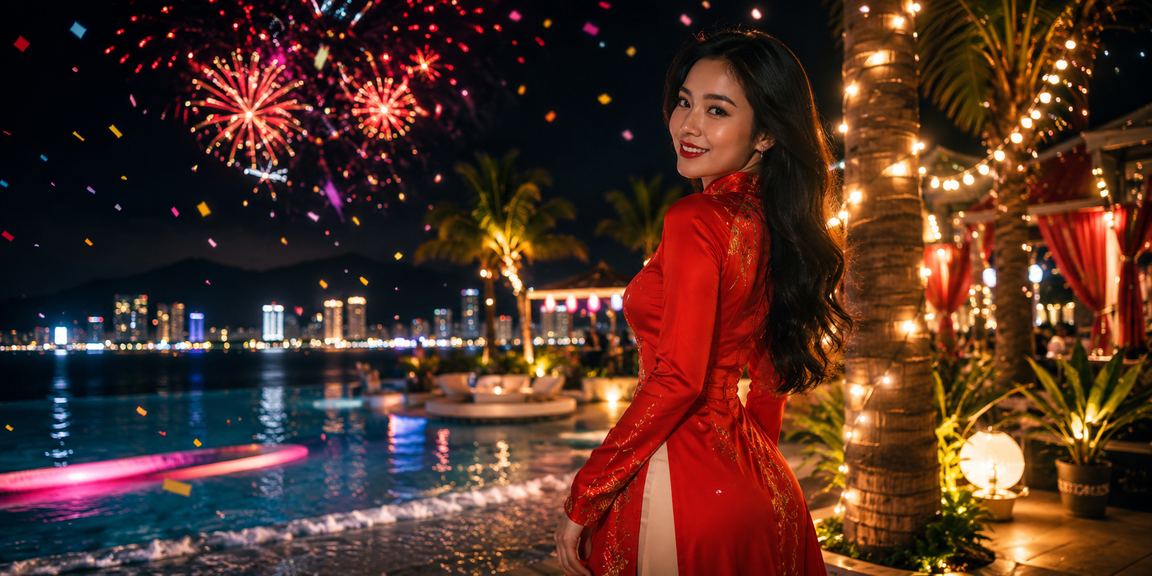 Không gian casino tại Nha Trang với áo dài và bối cảnh bàn chơi cao cấp